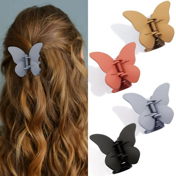 LQQBOX 4 Pcs Butterfly Hair Claw Clips 2.7" Non-Slip Matte Hair Claw Clips for Women, Strong Hold Banana Clips for Thick Thin Hair, Cute Girls Hair Accessories