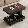 thumbnail image 2 of GZXS Lift-Top Rolling End Table on Wheels - Modern Narrow Sofa Side Snack Table with Storage & 360° Rotating Top, for Small Spaces - 29.5"L x 17.7"W x 22.6"H (Black+Brown), 2 of 10