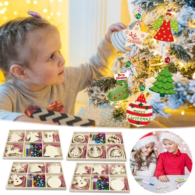 Adornos navideños de madera Harliver: rodajas de madera sin terminar con agujeros, manualidades navideñas, centros de mesa de bricolaje, adornos de madera para pintar, decoraciones colgantes, caja de