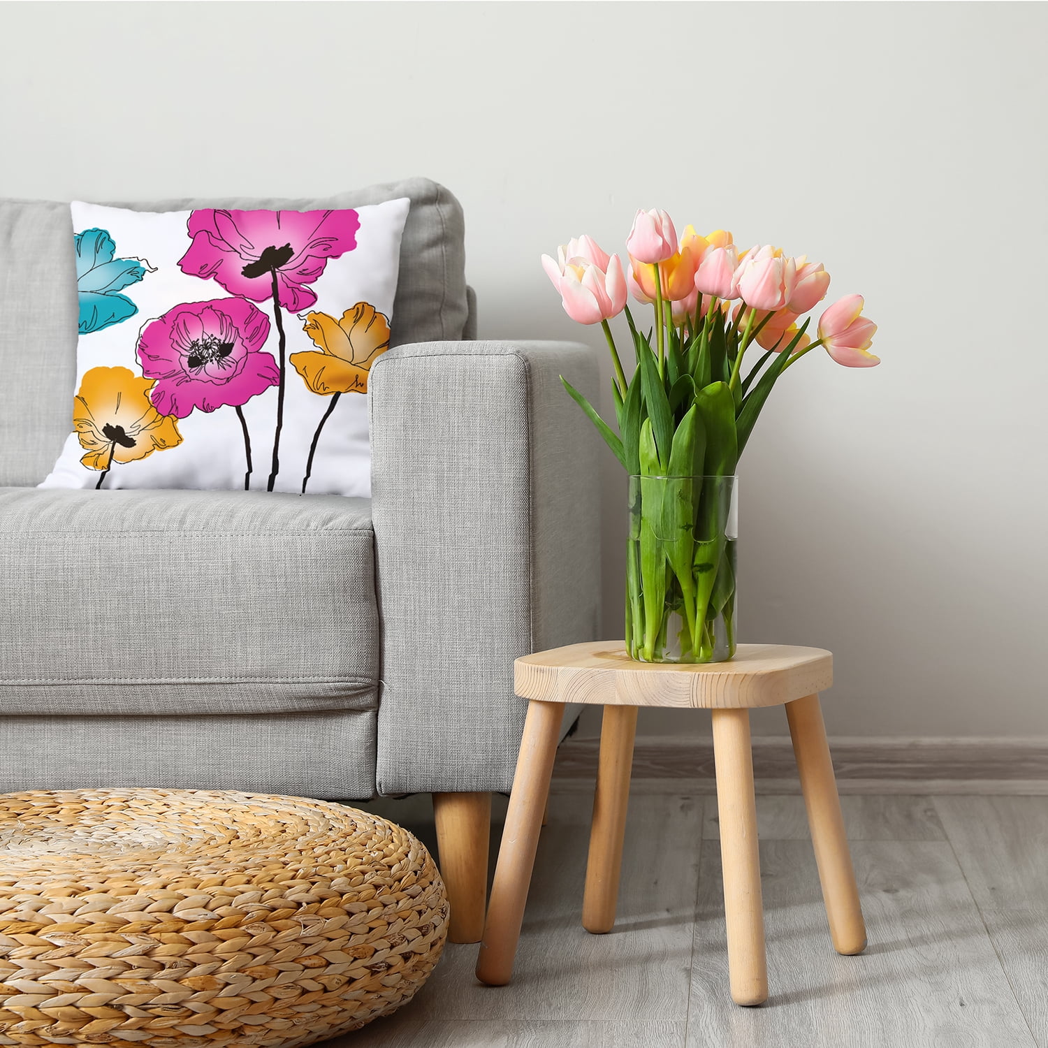 16" x 16" Simply Daisy Popping Poppies Decorative Throw Pillow