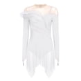 thumbnail image 6 of renvena Women Ruched Detail Lyrical Dress Irregular Mesh Hem Ballet Tulle Skirt Leotard Figure Skating Dress White S, 6 of 7