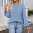 thumbnail image 4 of Diufon Casual Fall Tops for Women Round Neck Long Sleeve Pullover Tops Solid Color Blouses, 4 of 7