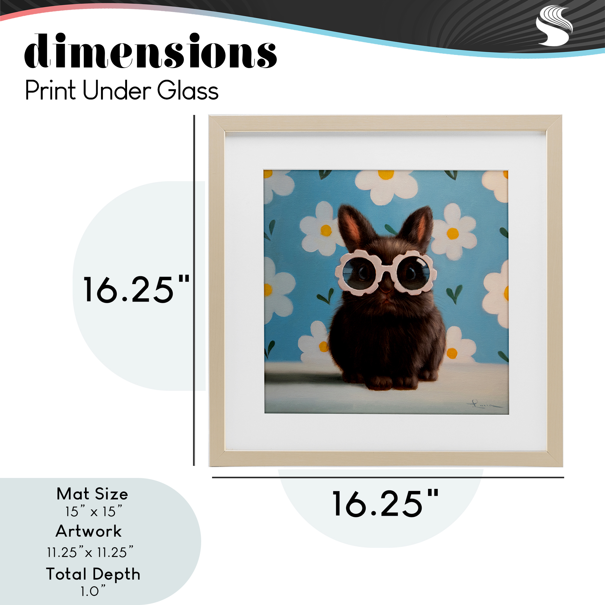 Flower Child Bunny Birch Framed Print Under Glass, design by Lucia Heffernan