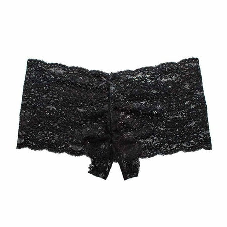 Women s Lace Boyshort Panties Sexy Underwear with Mesh See-Through Bowknot Briefs Stretch Midnight Lingerie S-5XL