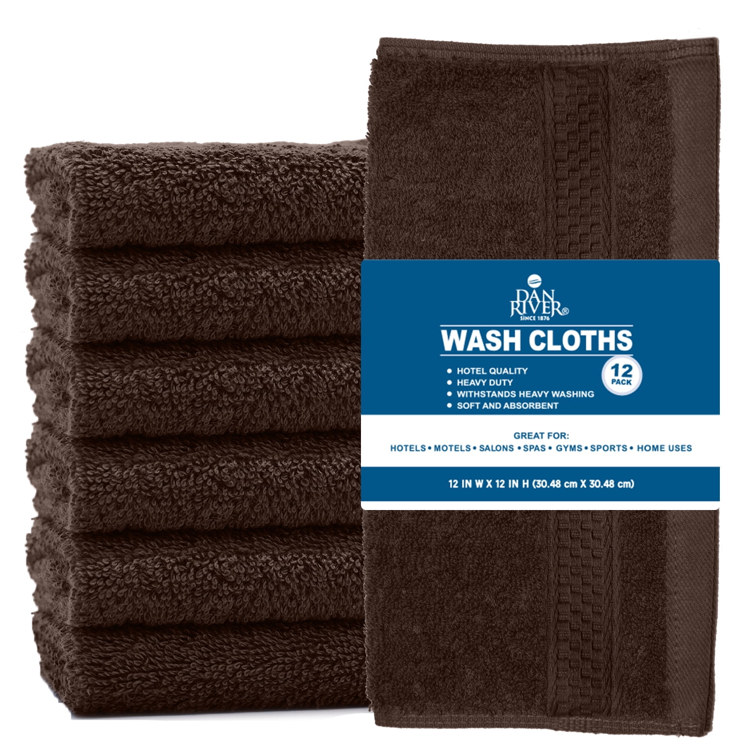 Dan River Washcloth for Face 12 pack Soft Absorbent and Quick Drying Durable Cotton Face Towel - Brown