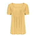 thumbnail image 3 of Puff Sleeve Tops for Women Summer Square Neck Pleated Front Dressy Casual Tee Shirts Tshirt Cute Tunic Blouses (X-Large, Yellow), 3 of 4