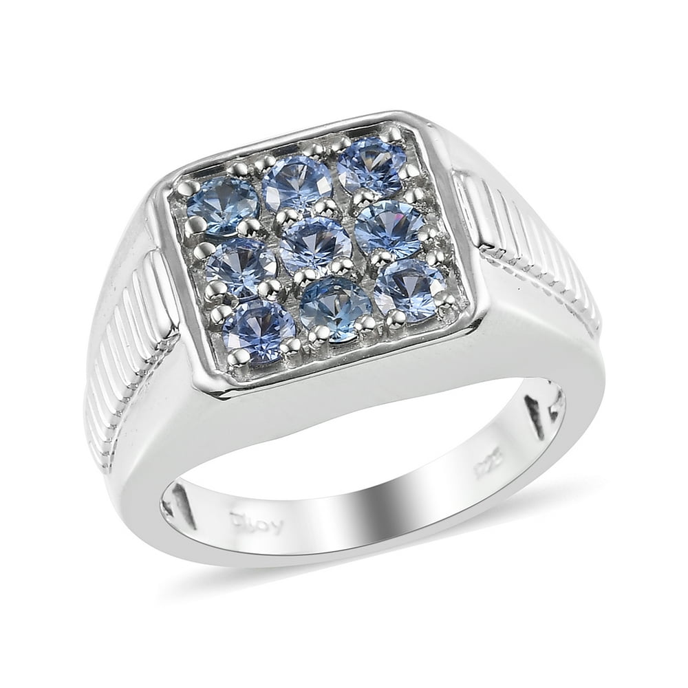 Shop LC Shop LC 925 Sterling Silver Round Blue Sapphire Ring Platinum