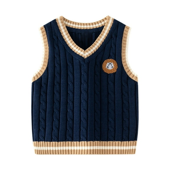 SHTXOZHI Boys Girls Sweater Vest Cute Uniform V Neck Sleveeless Waistcoat Toddler Kids 3-9 Years