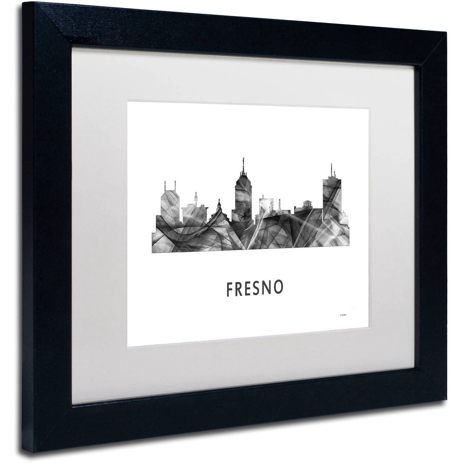 Trademark Fine Art 'Fresno California Skyline WB-BW' Canvas Art by Marlene Watson, White Matte, Black Frame