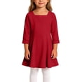 thumbnail image 5 of Wilark Toddler Girls Dress Size 4 T, Casual Long Sleeve Square Neck Knitting Cotton Fall A Line Dress Red, 5 of 7