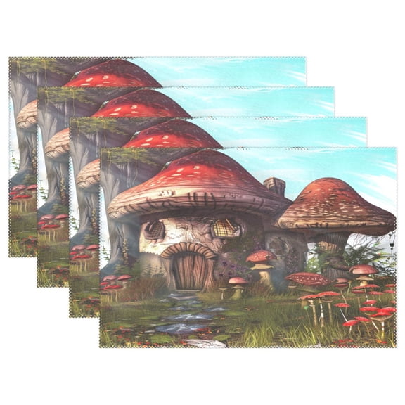 Ryvnso Placemats Set of 4 Mushroom House Dining Mats Heat-Resistant Non-Slip Washable Table Mat
