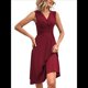 thumbnail image 2 of Vestido de Verano para Mujer, Cruzado, con Escote en V, Sin Mangas, Acampanado, Color Rojo Vino, Talla M, 2 of 8