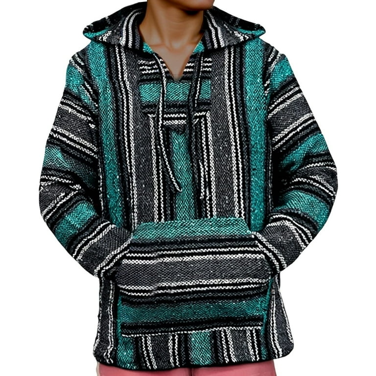 Mens Mexican Hoodie Hippie Surf Poncho Sweater Sweatshirt Pullover