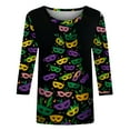 thumbnail image 4 of Pxxlle Women's Mardi Gras Shirts Plus Size 3/4 Sleeve Crewneck Fat Tuesday Shirt New Orleans Party Tshirts Funny Mask Graphic Tees Size M, 4 of 8