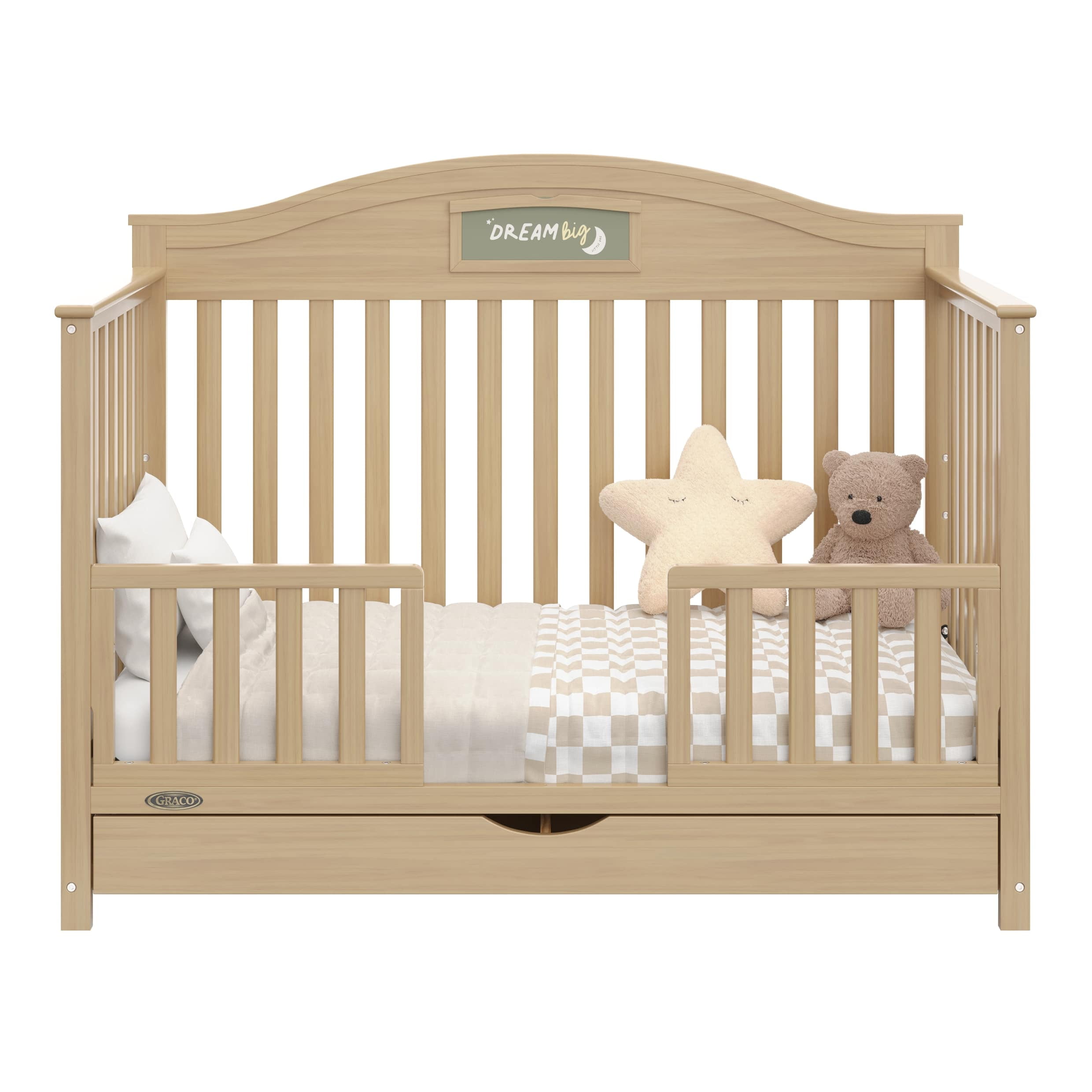 Graco Story 5-in-1 Convertible Baby Crib with Drawer and Reversible Headboard, Driftwood