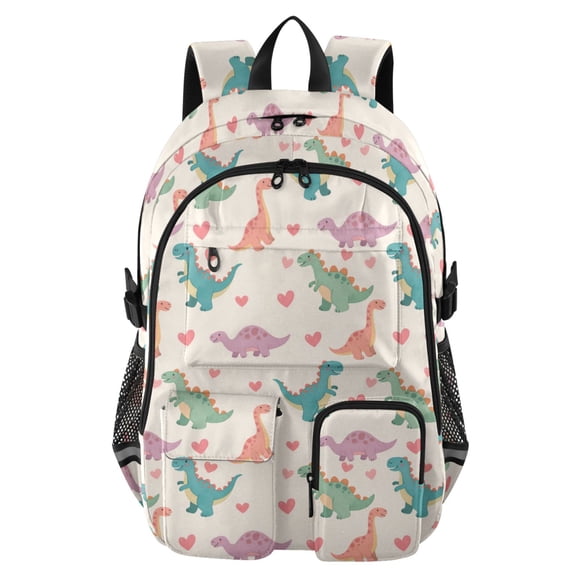 DIXRUYEE Cartoon Dinosaur and Love Pattern Pattern Backpack for School 14”Laptop Compatible with Reflective Safety Strips