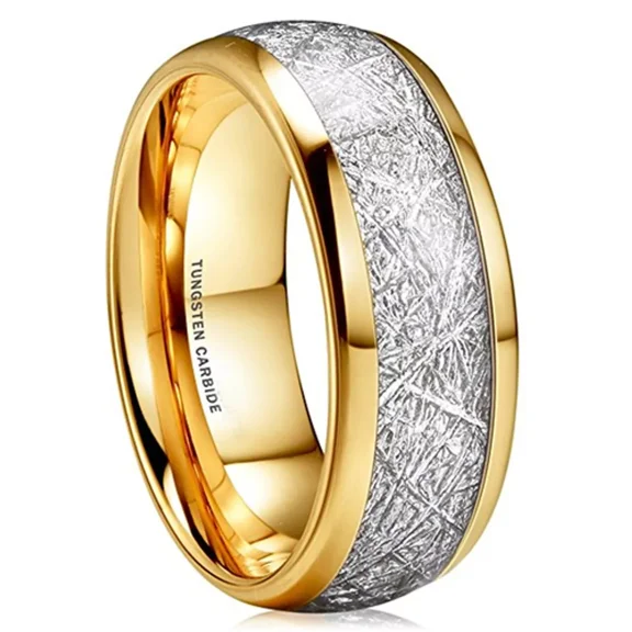 Men's 8mm Tungsten Beveled Edges Meteorite Inspired Comfort-Fit Wedding Band