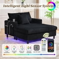 thumbnail image 3 of MOONMISS Corduroy Upholstered Oversized RGB LED Light Recliner Sofa Bed with Cup Holder,USB&3 Pillows-Black, 3 of 8