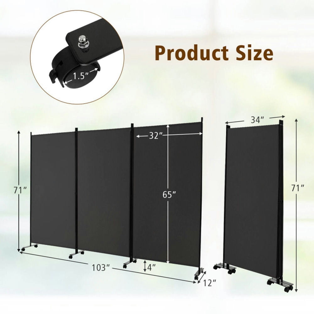 Resenkos Room Separator, Room Divider Panel,3 Panel Folding Room Divider with Lockable Wheels-Gray