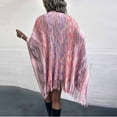 thumbnail image 6 of Xfvqtps Women Cape with Hole Mixed Colors Stripe Large Size Open Front Tassel Hem Plush Pompom Classical Warm Loose Windproof Coldproof Warm Winter Shawl Wraps Pink, 6 of 8