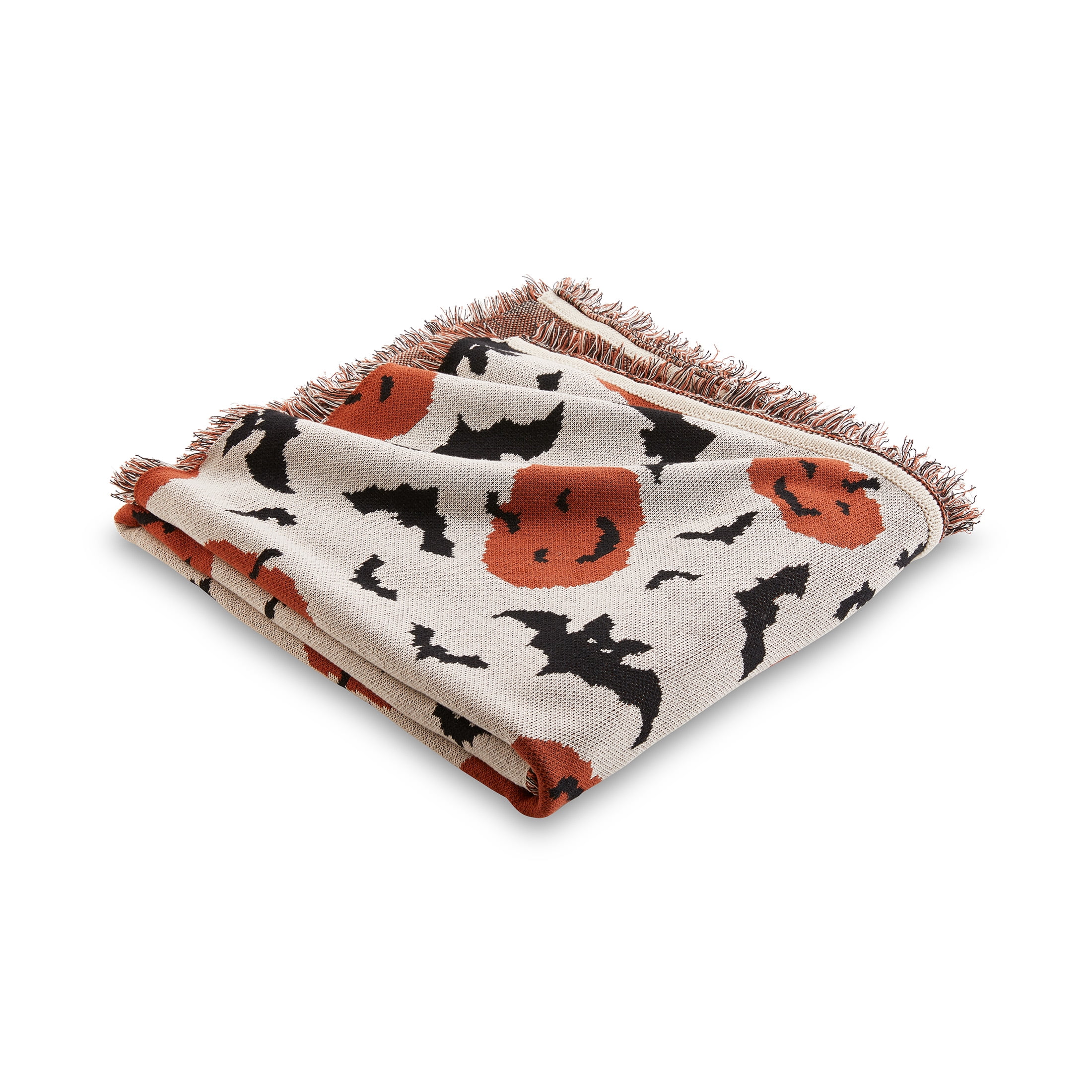 Way To Celebrate Halloween Pumpkins & Bats Jacquard Knitted Tapestry Throw, 50 in x 60 in