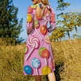 thumbnail image 5 of Candy Pattern Rainbow Lollipop Women's 3/4 Sleeve Dresses Elegant A-Line Midi Dress Flare Summer Casual Sundress, 5 of 9
