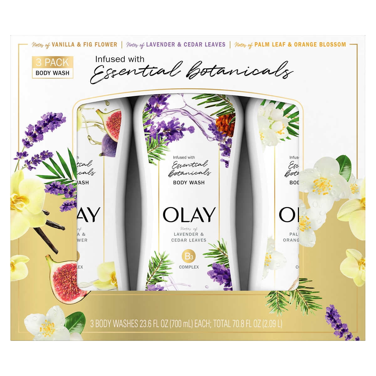 Olay Essential Botanicals Body Wash, Variety Pack, 23.6 Fluid Ounce