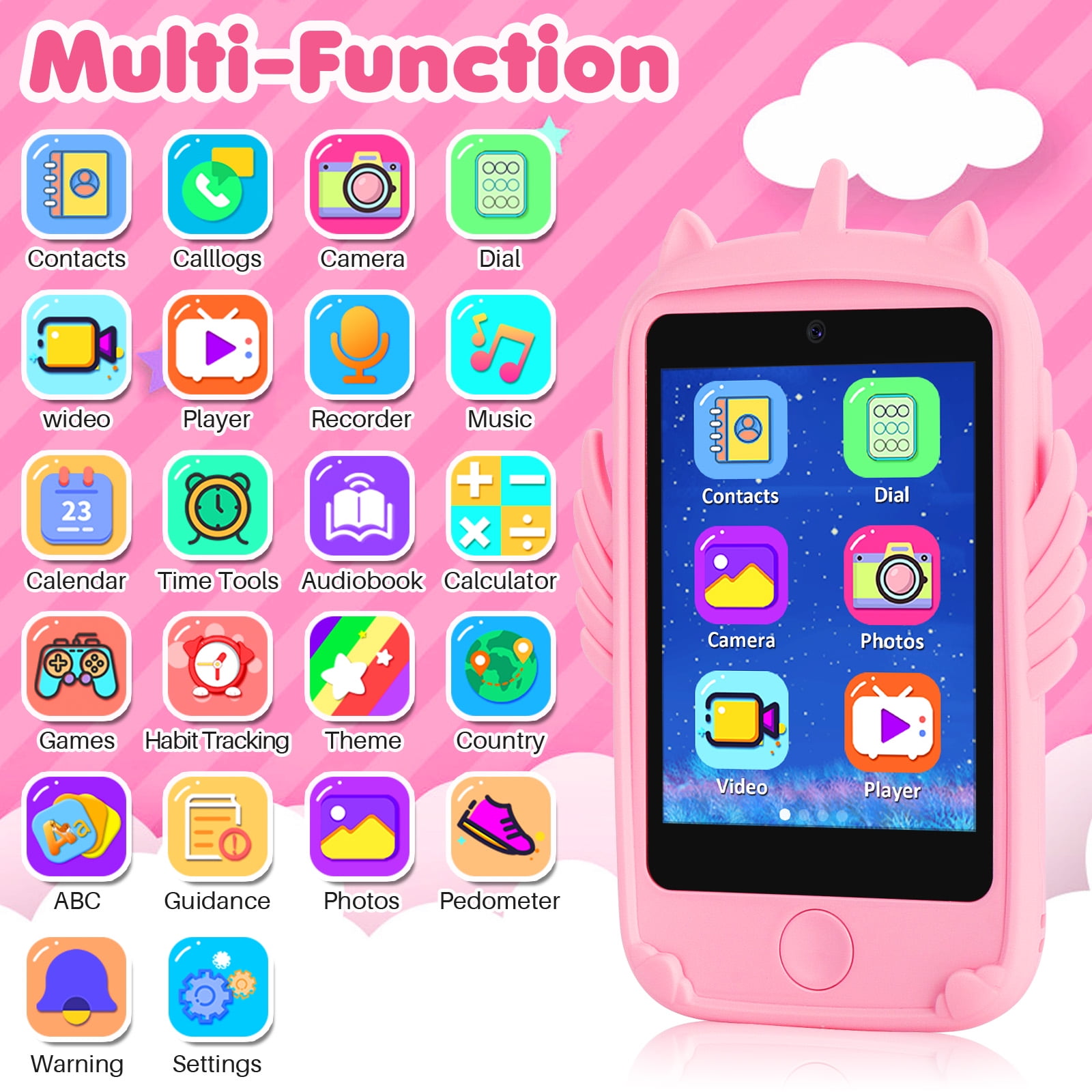 SHANNA Kids Smart Phone for Boys Girls 3-12 Year Old, Toddler Kid Smart  Phone Learning Toy with Educational Games, MP3 Music Player, Phone Calls,  Xmas Birthday Gifts, Pink 