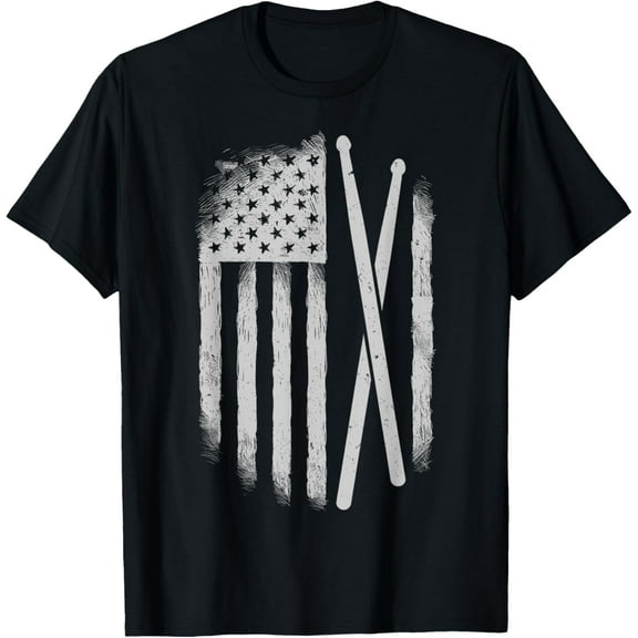 t-shirt American Flag Drumsticks USA Drummers Vintage Drum Sticks T-Shirt mens t shirt，black，women，funny，misfits，men，journey