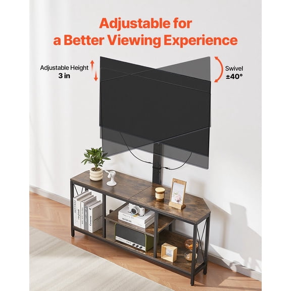 45" Height Adjustable TV Stand with Mount for up to 75 inch TVs, Entertainment Center with Power Outlet & LED Lights, 3-Tier Storage Cabinet for Living Room, Bedroom