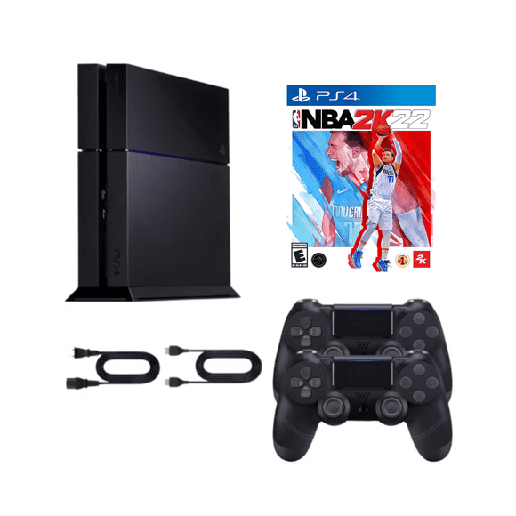 Sony PlayStation 4 PS4 1TB Original Console - Refurbished Bundle with NBA 2K22 Game and 2 RetroFam Wireless Controllers