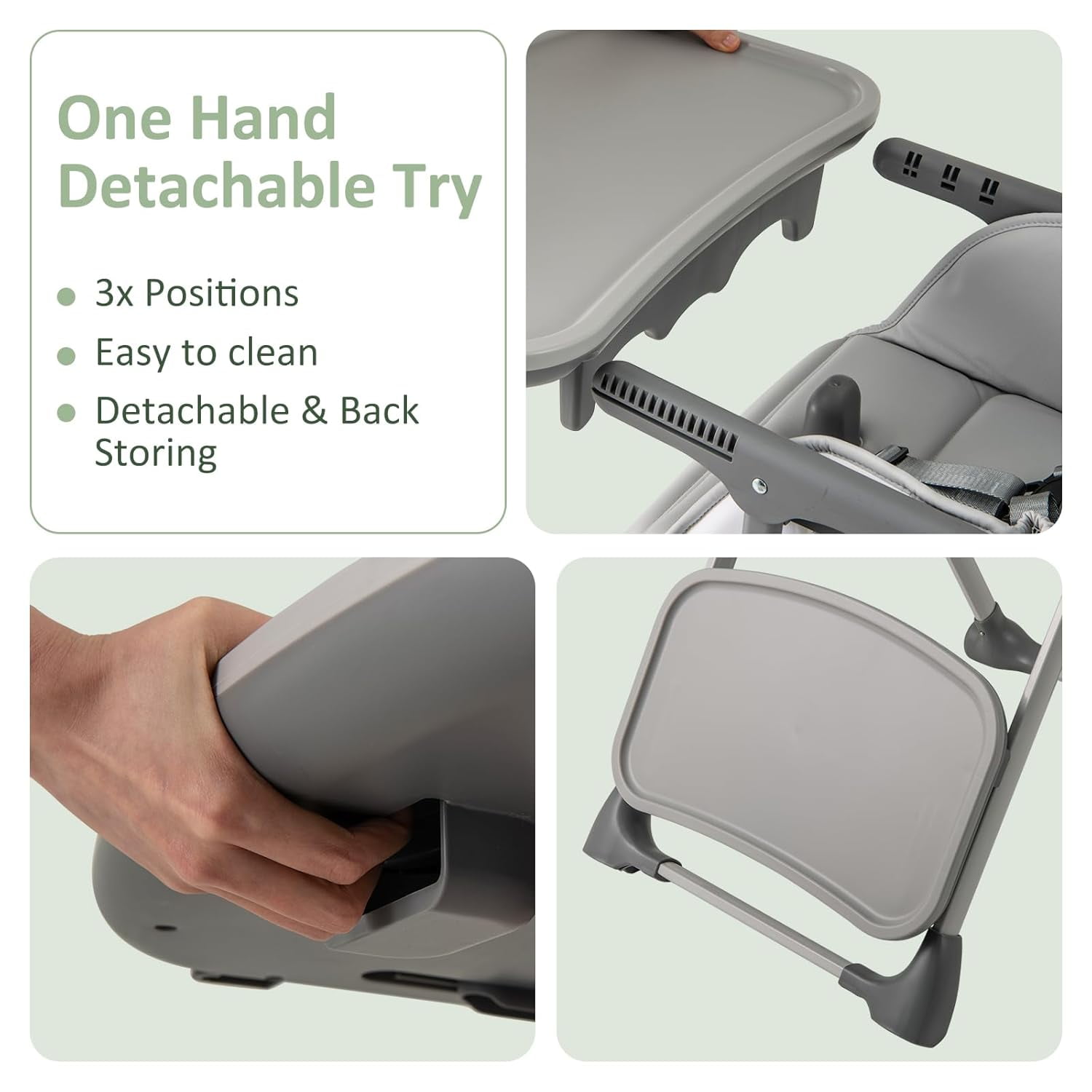 INFANS Baby High Chair, Convertible Quick Folding Portable Highchair for Babies and Toddlers with Adjustable Height Backrest Footrest 2 Wheels Removable Tray, Easy to Clean PU Seat