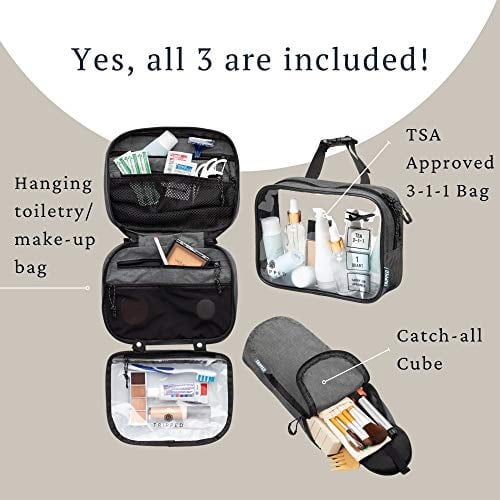 Toiletry Bag Kit Set: Hanging Travel Toiletry Bag   311 TSA Cosmetic Liquid Bag   Ultralight Accessory Organizer Pouch Grey