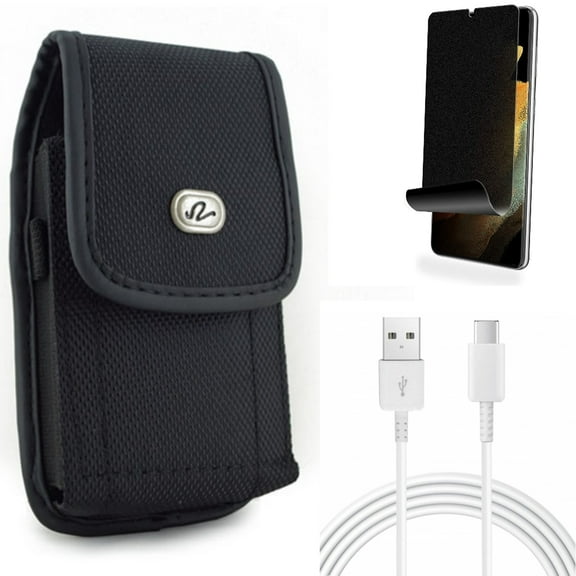 10ft USB-C Cable & Case Belt Clip & Privacy Screen Protector for Samsung Galaxy S22 Plus (S22 ) - Combo Type-C Charger Cord Power & Rugged Holster & TPU Film (Fingerprint) Anti-Peep