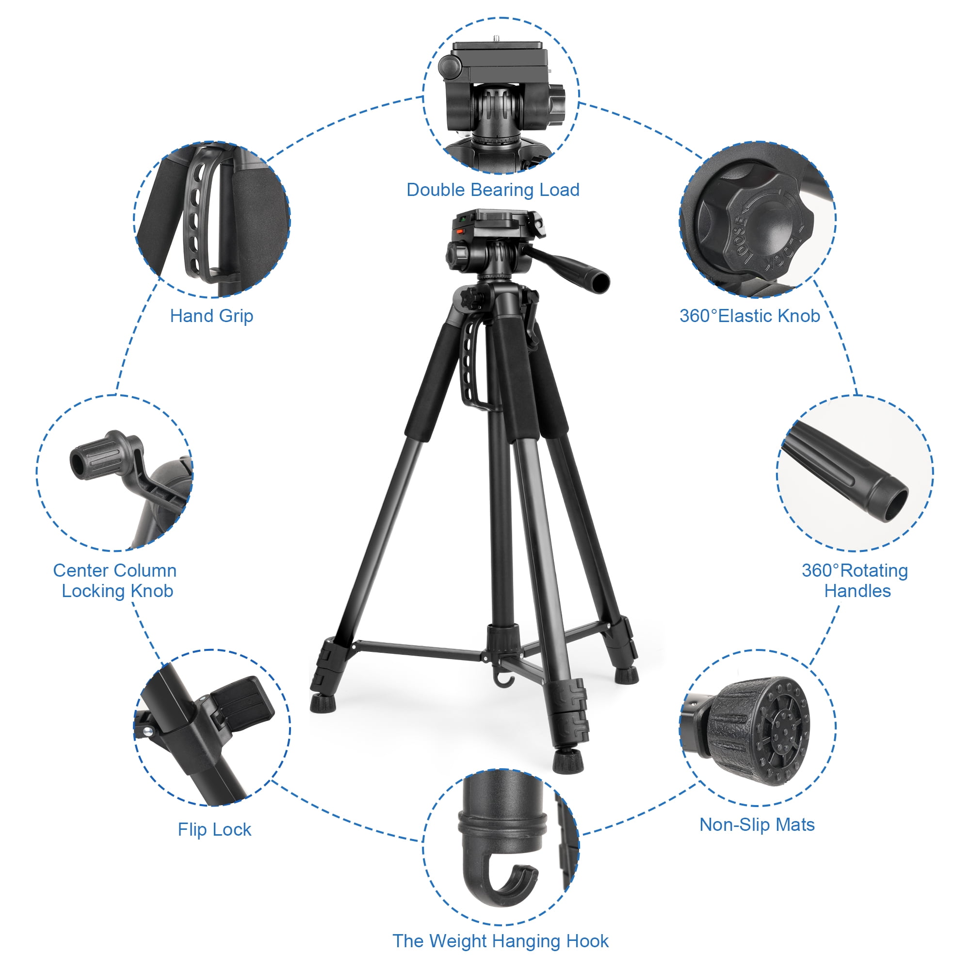 Meromore 71" Camera Tripods, Tripod Stand for Camera Phone Video Recording, Heavy Duty Camera Tripod Stand, Professional Travel DSLR Tripods Compatible with Canon Smartphone, Max Load 11 LB