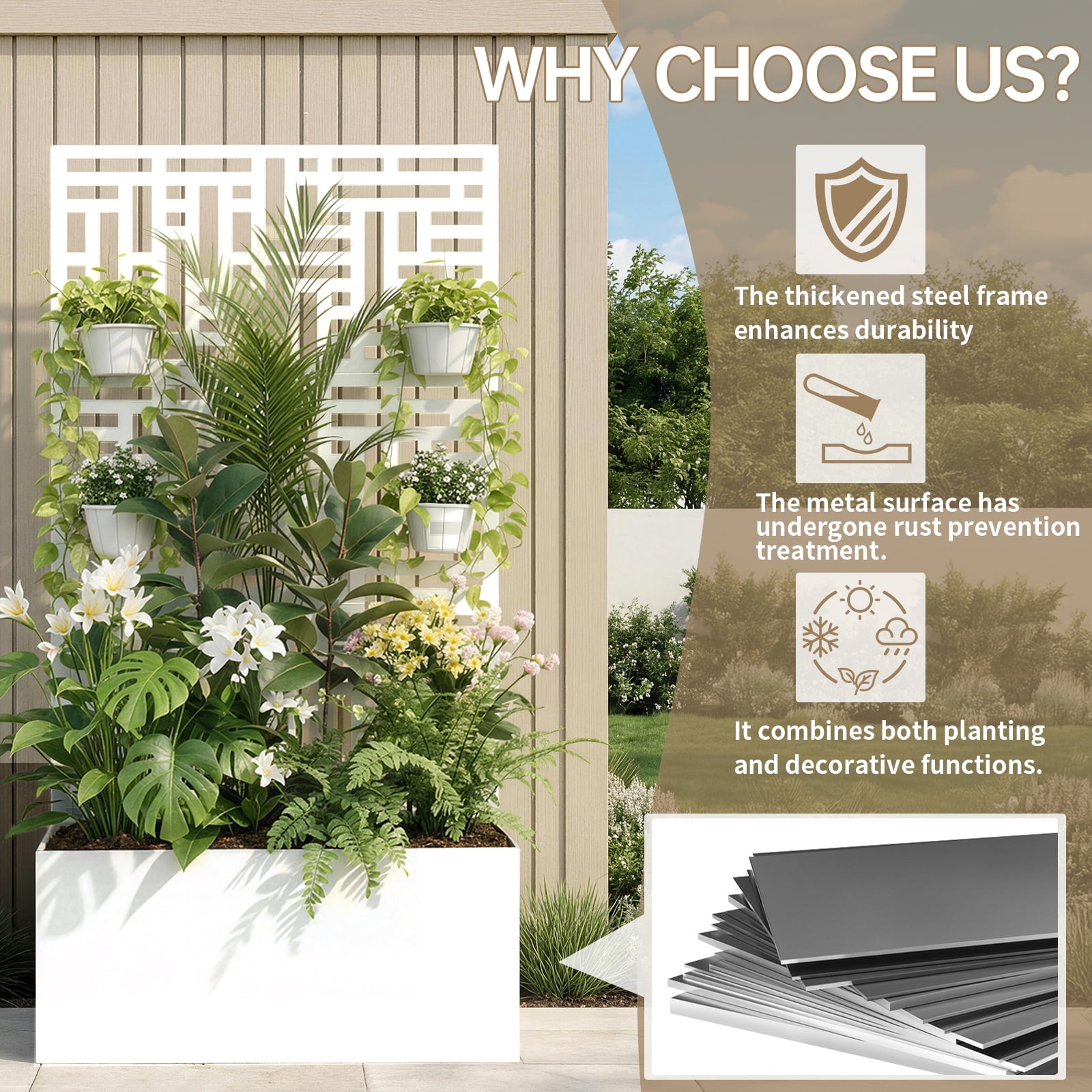 Zimtown 71'' Outside Raised Garden Bed with Drainage Holes, Free-Standing,for Vine Climbing Plants and Flowers, White