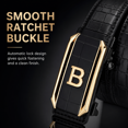 thumbnail image 3 of TRISJEM Men's Crocodile Embossed Ratchet Belt with Gold B Letter Automatic Buckle, 1.38" PU Leather No-Hole Adjustable Dress Belt for Jeans, Chinos, Business Casual and Everyday Wear, Black or Brown,, 3 of 8