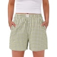 thumbnail image 3 of Fantaslook Plaid Shorts for Women Button Gingham Cotton Shorts Summer Lounge Boxers Beach Shorts with Pocket, 3 of 10