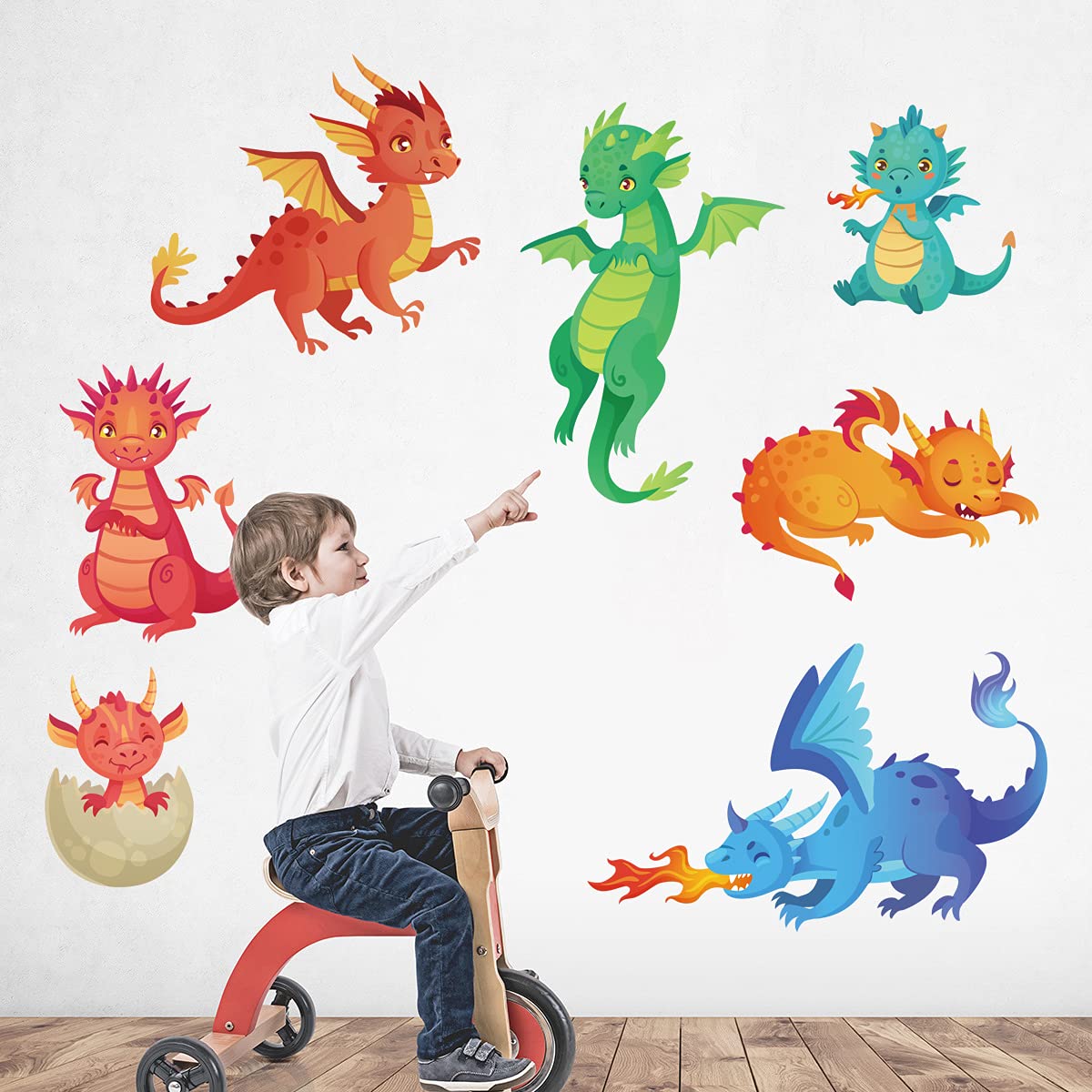 MEFOSS Large Dragon Wall Decals Cartoon 3D Dinosaur Kids Wall Stickers