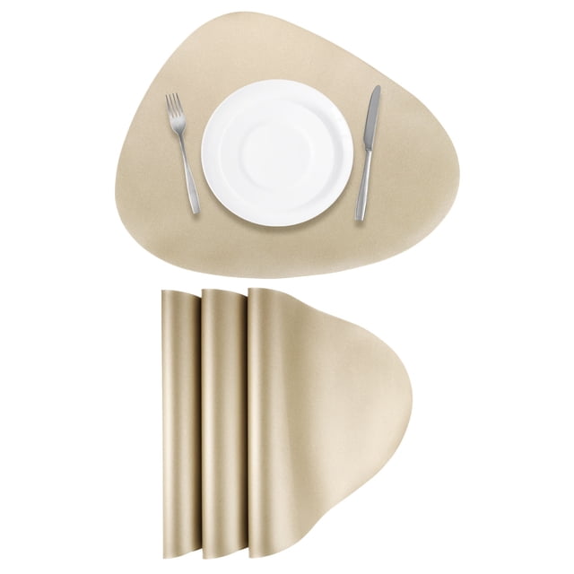 4 Piezas de Manteles de Cuero Sintético para Mesa de Cena, Manteles en Forma de Gota Resistentes al Calor (Dorado)