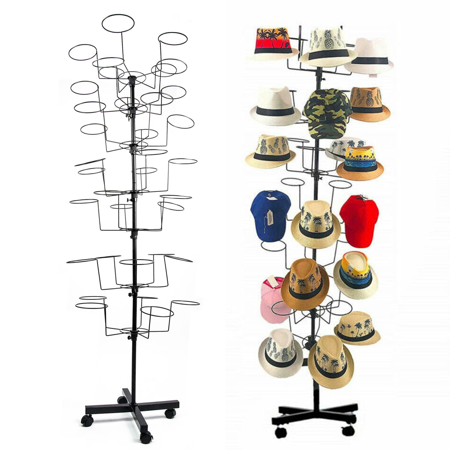Hat Stand Retail Store Floor Display Rack 5 Levels 20 Caps Heavy Wt Rotating New 