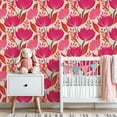 thumbnail image 3 of Boho Floral Peel and Stick Wallpaper 23.6in x 9.8ft Bold Floral Pink Red Lotus Flowers Beige Contact Paper Vinyl Waterproof Self Adhesive Wall Paper for Bedroom Shelf Cabinet Renter Friendly, 3 of 8