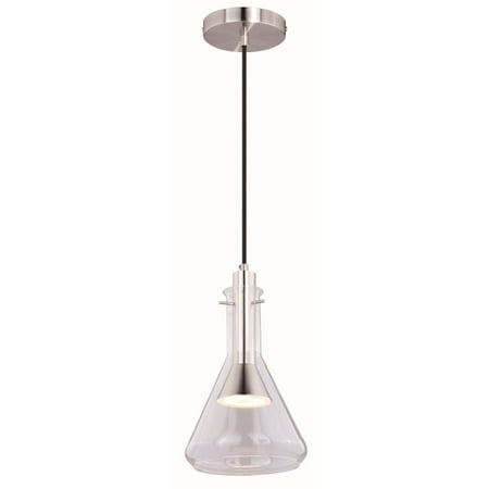 

Vaxcel Bunsen LED Satin Nickel Beaker Jar Mini Pendant Ceiling Light Clear Glass