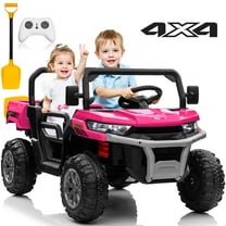 Joyracer 24 Volt Ride on Toys, 4WD Ride on Dump Truck for Kids, 2 Seater Ride on Car with Remote, Electric Power Car Wheels Toys with Trailer & Shovel, MP3/Bluetooth Music, Pink
