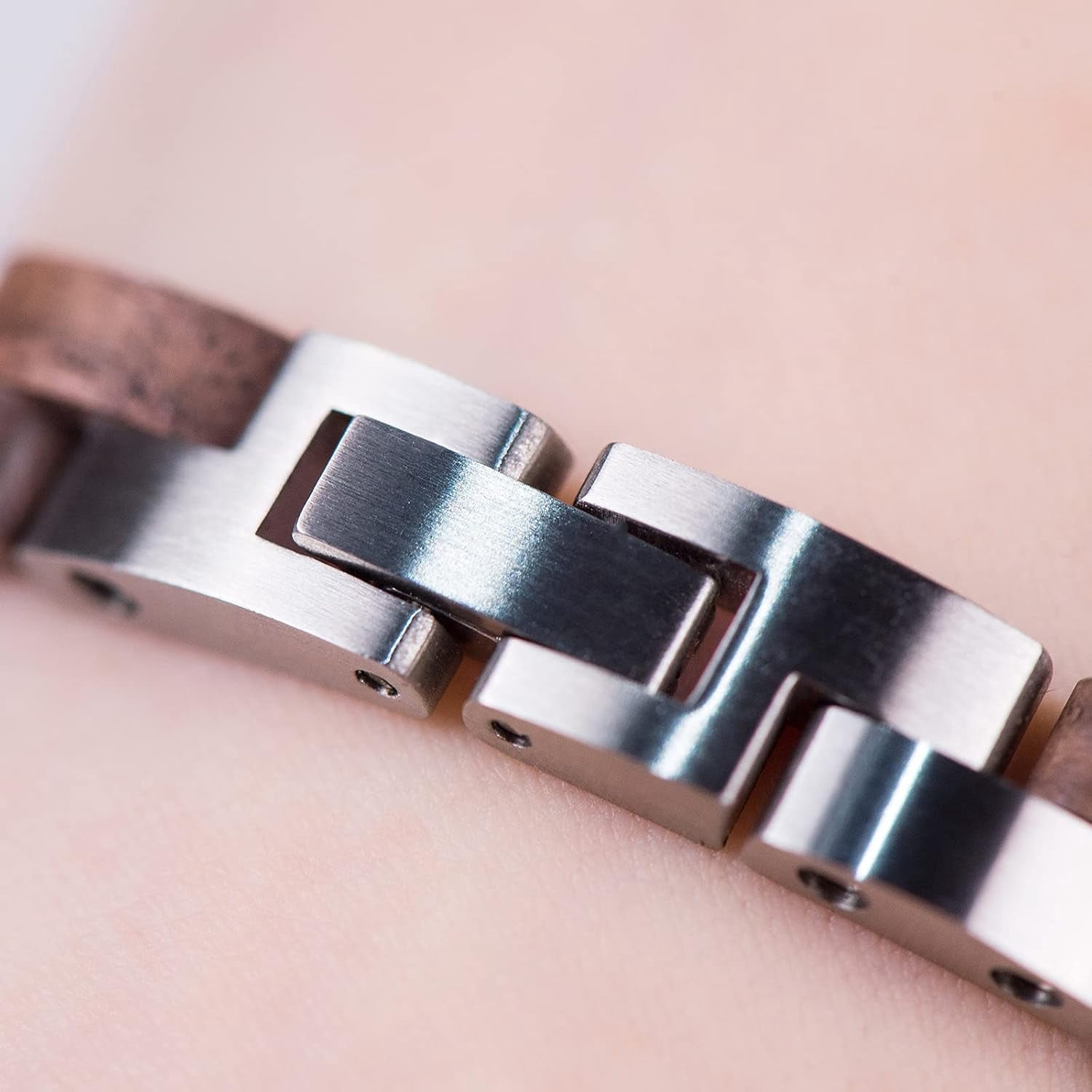Wollet Wooden Bracelet for Men Stainless Steel Wood Jewelry Great Gift for Men,7.4 inches