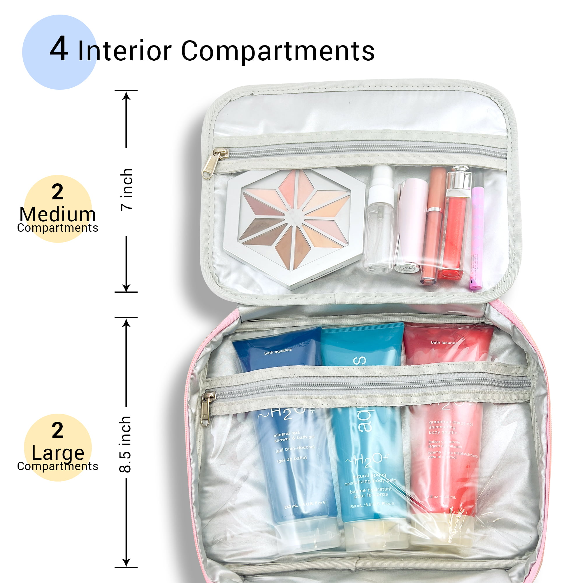 BAGSMART Toiletry Bag Hanging Travel Makeup Organizer with TSA Approved  Transparent Cosmetic Bag Makeup Bag for Full Sized Toiletries, Medium-Pink