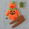 thumbnail image 6 of Kwasome Baby Girl Outfits Halloween Long Sleeve Zipper Hooded Romper Jacket Tops Striped Pants Footed Leggings Costumes Lightweight Outing Clothes Orange 6-12 Months, 6 of 9