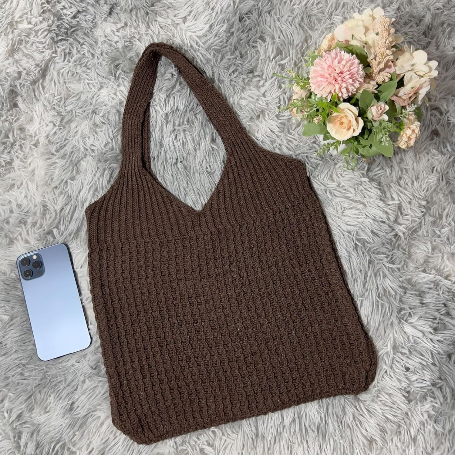 CoCoMangos Beach Tote Bag Aesthetic Coconut Girl Aesthetic Tote Bag Crochet Beach Bag Small Beach Bag Tote Bag for Women