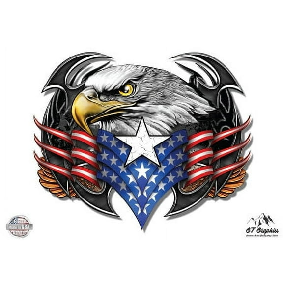Eagle American Flag Patriotic - 3" Vinyl Sticker - For Car Laptop I-Pad Phone Helmet Hard Hat - Waterproof Decal
