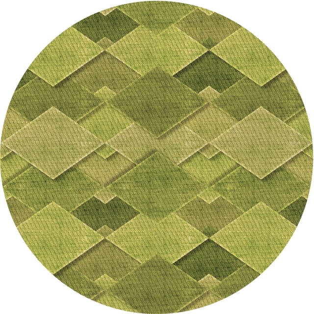 Ahgly Company Tapis Rond Lavable en Machine Intérieur Transitionnel Vert, 3 Pieds Rond